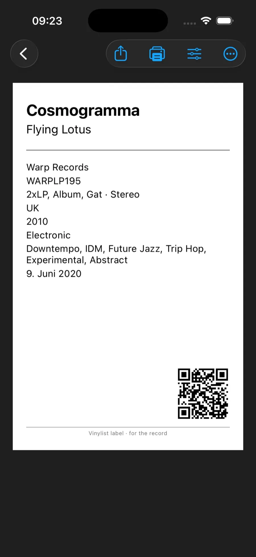 Vinylist – gedrucktes Etikett mit QR-Code